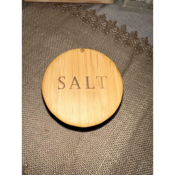 Moso Bamboo Salt Box Cellar with SALT Engraved On Top Magnetic Swivel Lid GUC - Picture 2 of 5